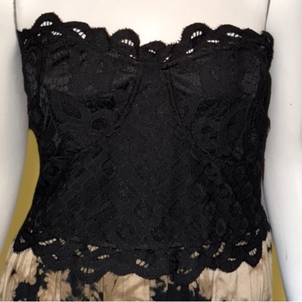 Anthropologie Black and Tan Faded Rose Strapless Maxi Dress - Picture 2 of 16